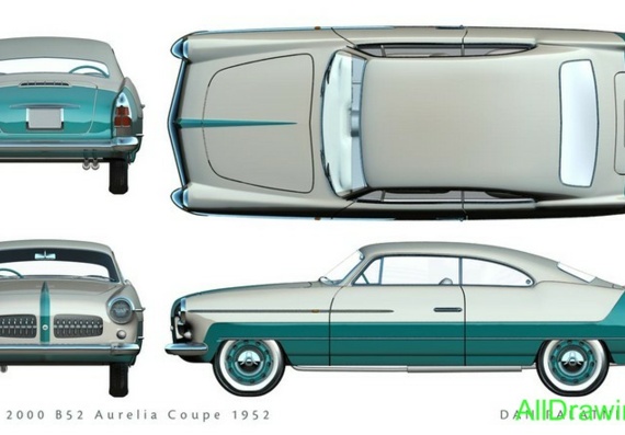 Lancia 2000 B52 Aurelia Coupe (1952) (Lancia 2000 B52 Aurelia Coupe (1952)) - drawings (drawings) of the car